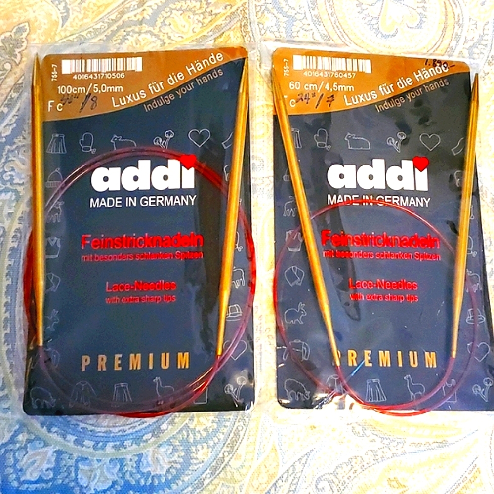 Addi Set of 2 pairs of Lace Knitting Needles size 7,8 Made In Germany